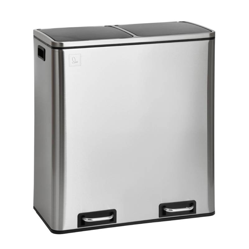 Svita TM2X30 Treteimer 60 Liter Abfalleimer Mülleimer Design Mülltrennung Papierkorb Küchen-Ordnung Trennsystem Silber von SVITA