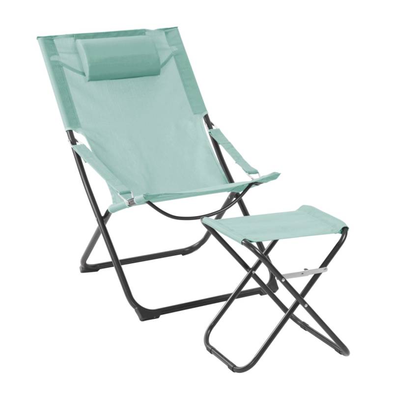 Svita Tomra Liegestuhl Mit Hocker Klappbar Campingstuhl Kopfkissen Blau von SVITA