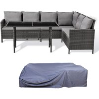 Madison Essgruppe Set Abdeckhaube Ecksofa Rattan-Lounge Gartenlounge-Set Sofa Garnitur Grau - Svita von SVITA