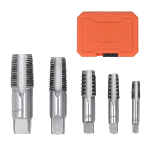 SVKMuuiYG 5-teiliges NPT-Rohrgewindebohrer-Set, 3/4 1/2 3/8 1/4 1/8 Zoll NPT-Gewindebohrer-Set aus Kohlenstoffstahl, Handgewindebohrer-Set von SVKMuuiYG