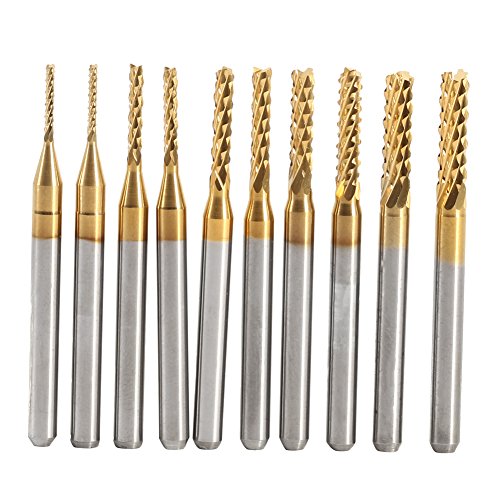 Svkmuuiyg 10pcs carbide cnc Endmühle, 1,0-3,0 mm Schaftholz -Gravur -Router -Bit für Rotary -Werkzeugzubehör von SVKMuuiYG
