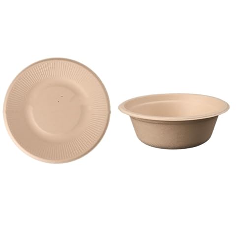 SVKVBNLNGK 20/40 Stück Einweg-Papierschalen aus natürlichem Zuckerrohrpapier, Suppenschalen, Desserts, Obstsalate, Lebensmittelbehälter, Party-Teller-Set Lunch-Box(Bowls Plate Set,40pcs) von SVKVBNLNGK