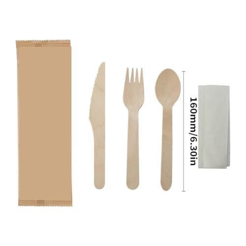 SVKVBNLNGK 20/40 Stück Einweg-Papierschalen aus natürlichem Zuckerrohrpapier, Suppenschalen, Desserts, Obstsalate, Lebensmittelbehälter, Party-Teller-Set Lunch-Box(Wooden cutlery,40pcs) von SVKVBNLNGK