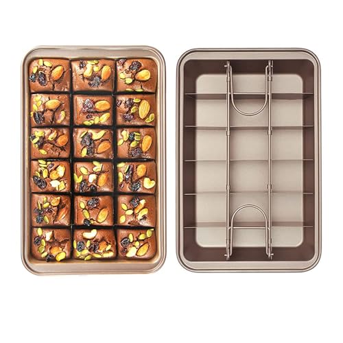 SVNR Brownie Backform,Antihaftbeschichtete Kuchenform Brownie mit Trennwänden,Antihaftbeschichtete Brownie-Pfanne für Professionelle Scheiben,Backblech Brownie,für 18 Vorgeschnittene Brownies von SVNR