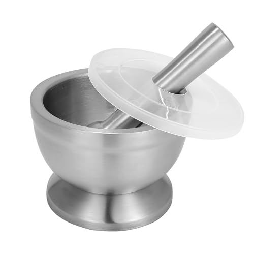 SVNR Mörser mit Stößel 250ml, Gebürsteter Edelstahl 18/8, 10cm Durchmesser, für Gewürze, Pillen, Kräuter von SVNR