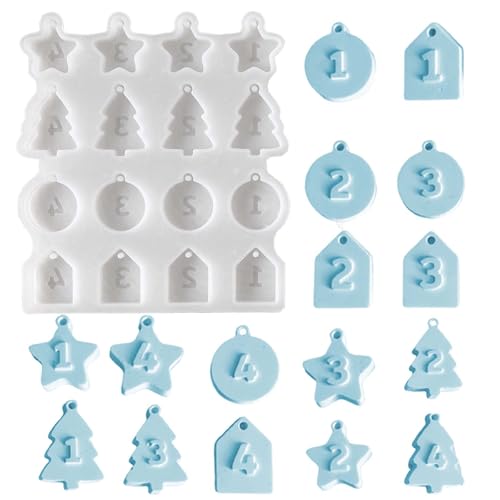SVOCK 16 Stück Silikonform Adventskranz Tannenbaum Stern Häuser, Gießformen Silikon Adventskranz Gießformen Silikon Sterne, Silikonformen Tannenbaum Häuser, Silikonform Adventszahlen Zahlen 1-4 von SVOCK