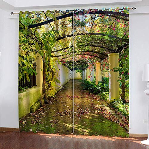 Gardinen Kinderzimmer Blickdichter Vorhang 200X160Cm 2 Stücke 3D Gartenkorridor Grüne Reben Muster Verdunklungsvorhänge Schlafzimmer Wohnzimmer Dekoration Ösenschal Kinder Thermovorhang von SVTUSR
