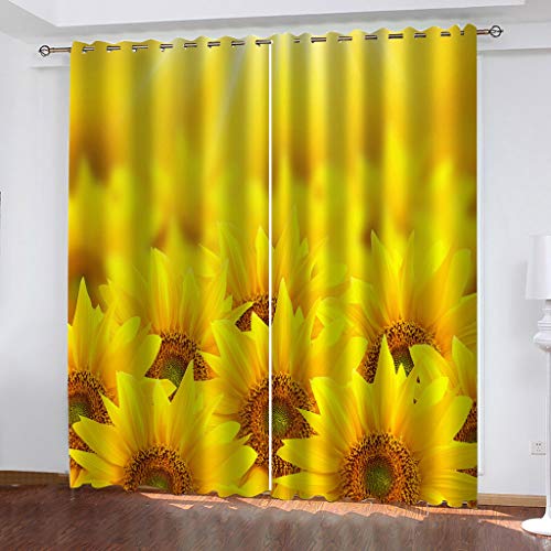 Gardinen Kinderzimmer Blickdichter Vorhang 200X160Cm 2 Stücke 3D Gelbe Sonnenblume Muster Verdunklungsvorhänge Schlafzimmer Wohnzimmer Dekoration Ösenschal Kinder Thermovorhang von SVTUSR
