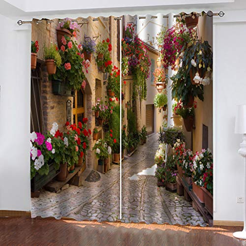 Gardinen Kinderzimmer Blickdichter Vorhang 200X214Cm 2 Stücke 3D Blumenalleenlandschaft Muster Verdunklungsvorhänge Schlafzimmer Wohnzimmer Dekoration Ösenschal Kinder Thermovorhang von SVTUSR