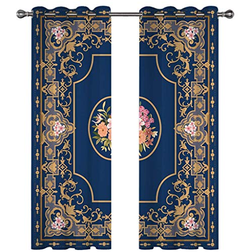Gardinen Kinderzimmer Blickdichter Vorhang 200X214Cm 2 Stücke 3D Florale Blaue Kunst Muster Verdunklungsvorhänge Schlafzimmer Wohnzimmer Dekoration Ösenschal Kinder Thermovorhang von SVTUSR