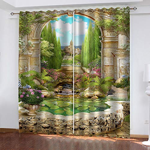 Gardinen Kinderzimmer Blickdichter Vorhang 200X214Cm 2 Stücke 3D Gartenlotosteich Muster Verdunklungsvorhänge Schlafzimmer Wohnzimmer Dekoration Ösenschal Kinder Thermovorhang von SVTUSR