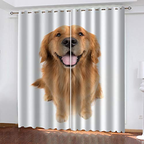 Gardinen Kinderzimmer Blickdichter Vorhang 200X214Cm 2 Stücke 3D Gelber Tierhund Muster Verdunklungsvorhänge Schlafzimmer Wohnzimmer Dekoration Ösenschal Kinder Thermovorhang von SVTUSR