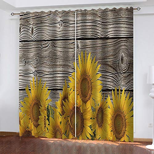 Gardinen Kinderzimmer Blickdichter Vorhang 200X214Cm 2 Stücke 3D Gelbes Sonnenblumenmuster Muster Verdunklungsvorhänge Schlafzimmer Wohnzimmer Dekoration Ösenschal Kinder Thermovorhang von SVTUSR