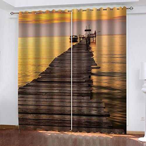 Gardinen Kinderzimmer Blickdichter Vorhang 200X214Cm 2 Stücke 3D Holzbrücke Mit Meerblick In Der Abenddämmerung Muster Verdunklungsvorhänge Schlafzimmer Wohnzimmer Dekoration Ösenschal Kinder Therm von SVTUSR