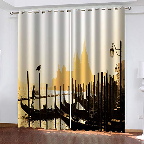 Gardinen Kinderzimmer Blickdichter Vorhang 264X214Cm 2 Stücke 3D Blick Auf Den Pier In Der Abenddämmerung Muster Verdunklungsvorhänge Schlafzimmer Wohnzimmer Dekoration Ösenschal Kinder Thermovorha von SVTUSR