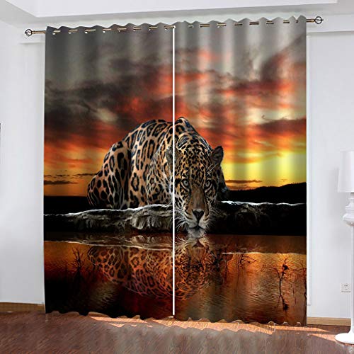 Gardinen Kinderzimmer Blickdichter Vorhang 264X214Cm 2 Stücke 3D Dämmerung Tier Leopard Muster Verdunklungsvorhänge Schlafzimmer Wohnzimmer Dekoration Ösenschal Kinder Thermovorhang von SVTUSR