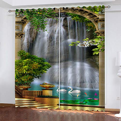 Gardinen Kinderzimmer Blickdichter Vorhang 264X214Cm 2 Stücke 3D Garten-Wasserfall-Landschaft Muster Verdunklungsvorhänge Schlafzimmer Wohnzimmer Dekoration Ösenschal Kinder Thermovorhang von SVTUSR