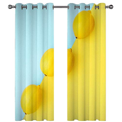 Gardinen Kinderzimmer Blickdichter Vorhang 264X214Cm 2 Stücke 3D Gelbe Frucht Zitrone Muster Verdunklungsvorhänge Schlafzimmer Wohnzimmer Dekoration Ösenschal Kinder Thermovorhang von SVTUSR