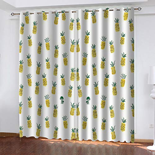 Gardinen Kinderzimmer Blickdichter Vorhang 264X214Cm 2 Stücke 3D Gelber Ananas-Druck Muster Verdunklungsvorhänge Schlafzimmer Wohnzimmer Dekoration Ösenschal Kinder Thermovorhang von SVTUSR