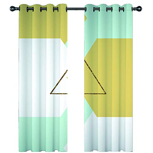 Gardinen Kinderzimmer Blickdichter Vorhang 264X214Cm 2 Stücke 3D Gelber Geometrischer Druck Muster Verdunklungsvorhänge Schlafzimmer Wohnzimmer Dekoration Ösenschal Kinder Thermovorhang von SVTUSR