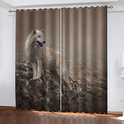Gardinen Kinderzimmer Blickdichter Vorhang 264X214Cm 2 Stücke 3D Gelber Tierwolf Muster Verdunklungsvorhänge Schlafzimmer Wohnzimmer Dekoration Ösenschal Kinder Thermovorhang von SVTUSR
