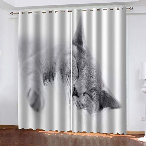 Gardinen Kinderzimmer Blickdichter Vorhang 264X214Cm 2 Stücke 3D Graue Tierkatze Muster Verdunklungsvorhänge Schlafzimmer Wohnzimmer Dekoration Ösenschal Kinder Thermovorhang von SVTUSR