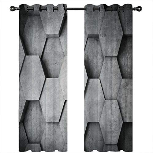 Gardinen Kinderzimmer Blickdichter Vorhang 264X214Cm 2 Stücke 3D Graues Geometrisches Sechseck Muster Verdunklungsvorhänge Schlafzimmer Wohnzimmer Dekoration Ösenschal Kinder Thermovorhang von SVTUSR
