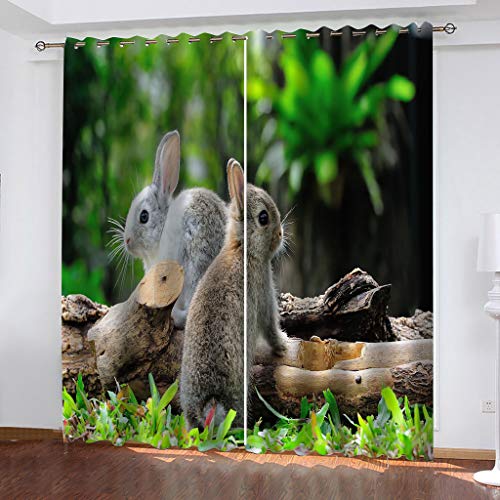 Gardinen Kinderzimmer Blickdichter Vorhang 264X214Cm 2 Stücke 3D Graues Tierkaninchen Muster Verdunklungsvorhänge Schlafzimmer Wohnzimmer Dekoration Ösenschal Kinder Thermovorhang von SVTUSR