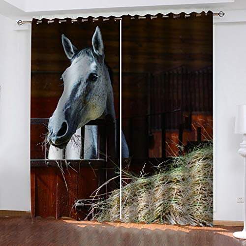 Gardinen Kinderzimmer Blickdichter Vorhang 264X214Cm 2 Stücke 3D Weißes Pferd Im Strohschuppen Muster Verdunklungsvorhänge Schlafzimmer Wohnzimmer Dekoration Ösenschal Kinder Thermovorhang von SVTUSR