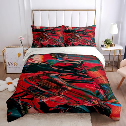 SVTUSR Bettwäsche 135X200 Kinder Mikrofaser 3 Teilig - 3D Rot Und Schwarz Verweben Dynamische Abstrakte Luxus-Kunst Farbverlauf Druck Muster Winter Bettbezug Set, Weiche Flauschige Bettbezüge Mit R SVTUSR Bettwäsche 135X200 Kinder Mikrofaser 3 Teilig - 3D Rot Und Schwarz Verweben Dynamische Abstrakte Luxus-Kunst Farbverlauf Druck Muster Winter Bettbezug Set, Weiche Flauschige Bettbezüge Mit R von SVTUSR