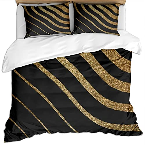 SVTUSR Bettwäsche 135X200 Kinder Mikrofaser 3 Teilig - 3D Schwarzgoldene Wellenstruktur Im Modernen Bohème-Stil Druck Muster Winter Bettbezug Set, Weiche Flauschige Bettbezüge Mit Reißverschluss Un SVTUSR Bettwäsche 135X200 Kinder Mikrofaser 3 Teilig - 3D Schwarzgoldene Wellenstruktur Im Modernen Bohème-Stil Druck Muster Winter Bettbezug Set, Weiche Flauschige Bettbezüge Mit Reißverschluss Un von SVTUSR