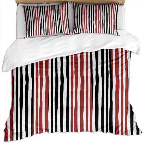 SVTUSR Bettwäsche 155X220 Jungen Mikrofaser 3 Teilig - 3D Rote Schwarze Und Weiße Vertikale Streifen Abstrakte Retro-Kunst Druck Muster Winter Bettbezug Set, Weiche Flauschige Bettbezüge Mit Reißve SVTUSR Bettwäsche 155X220 Jungen Mikrofaser 3 Teilig - 3D Rote Schwarze Und Weiße Vertikale Streifen Abstrakte Retro-Kunst Druck Muster Winter Bettbezug Set, Weiche Flauschige Bettbezüge Mit Reißve von SVTUSR