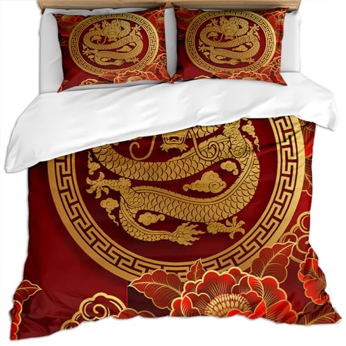 SVTUSR Bettwäsche 220X240 3D Roter Und Goldener Drache Im Chinesischen Stil Druck Muster Microfaser Bettbezug Set Für Erwachsene, 3 Teilig Weiche Flauschige Bettbezüge Mit Reißverschluss Und 2 Kopf SVTUSR Bettwäsche 220X240 3D Roter Und Goldener Drache Im Chinesischen Stil Druck Muster Microfaser Bettbezug Set Für Erwachsene, 3 Teilig Weiche Flauschige Bettbezüge Mit Reißverschluss Und 2 Kopf von SVTUSR