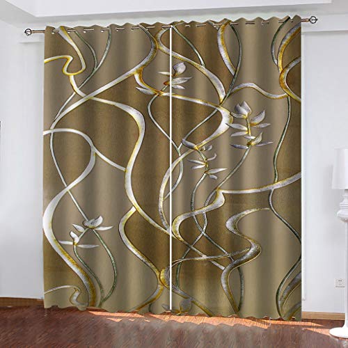 SVTUSR Verdunkelungsvorhänge 3D Abstrakte Goldene Blumen Muster Ösen Vorhang 2Er Set 280X260Cm Verdunkelungsvorhang Blickdicht Fenstergardinen Kinderzimmer Schlafzimmer Wohnzimmer Thermovorhang von SVTUSR