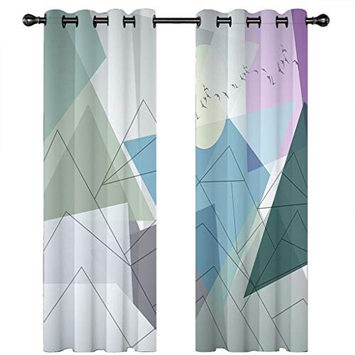 SVTUSR Verdunkelungsvorhänge 3D Blassfarbenes 几何飞鸟 Muster Ösen Vorhang 2Er Set 234X230Cm Verdunkelungsvorhang Blickdicht Fenstergardinen Kinderzimmer Schlafzimmer Wohnzimmer Thermovorhang von SVTUSR