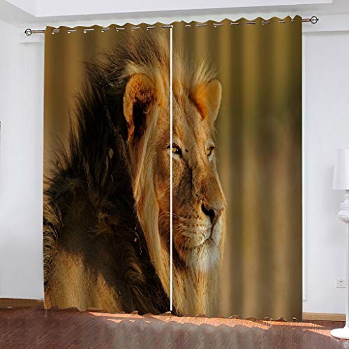 SVTUSR Verdunkelungsvorhänge 3D Wiese Tier Löwe Muster Ösen Vorhang 2Er Set 280X260Cm Verdunkelungsvorhang Blickdicht Fenstergardinen Kinderzimmer Schlafzimmer Wohnzimmer Thermovorhang von SVTUSR