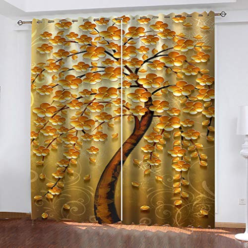 SVTUSR Verdunkelungsvorhang Kinderzimmer Junge Mädchen Blickdichter Ösenvorhang 3D Abstrakte Goldene Bäume Muster Ösenschal 2Er Set 140X160Cm Vorhänge Schlafzimmer Thermo Gardinen Fensterdekoration von SVTUSR