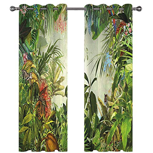 SVTUSR Verdunkelungsvorhang Kinderzimmer Junge Mädchen Blickdichter Ösenvorhang 3D Grüne Regenwald-Vitalität Muster Ösenschal 2Er Set 200X214Cm Vorhänge Schlafzimmer Thermo Gardinen Fensterdekoration von SVTUSR