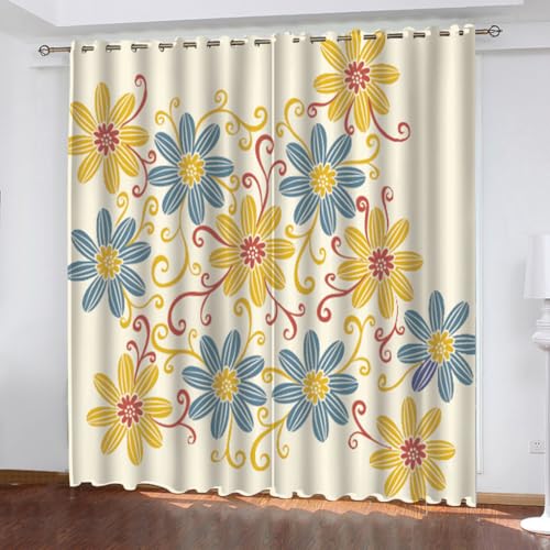 SVTUSR Vorhang Blickdicht 3D Gelb Blaue Blumen Muster Ösenschal 2Er Set 264X214Cm Fenster Gardinen Mit Ösen Verdunkelungsvorhang Wohnzimmer Kinderzimmer Thermovorhang Schallschutz Vorhänge SVTUSR Vorhang Blickdicht 3D Gelb Blaue Blumen Muster Ösenschal 2Er Set 264X214Cm Fenster Gardinen Mit Ösen Verdunkelungsvorhang Wohnzimmer Kinderzimmer Thermovorhang Schallschutz Vorhänge von SVTUSR