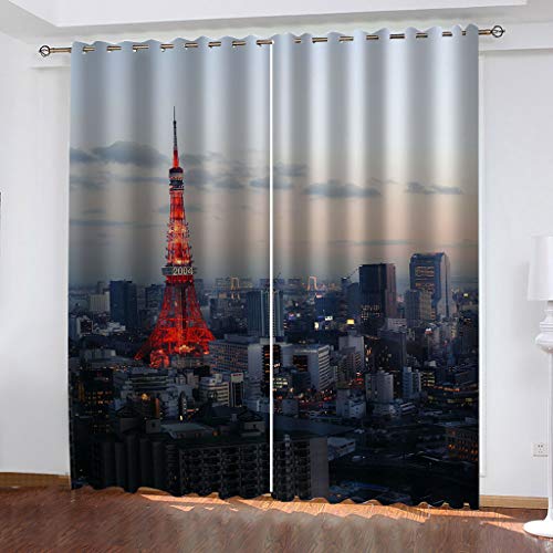 SVTUSR Vorhang Blickdicht 3D Stadtturmlandschaft Muster Ösenschal 2Er Set 264X214Cm Fenster Gardinen Mit Ösen Verdunkelungsvorhang Wohnzimmer Kinderzimmer Thermovorhang Schallschutz Vorhänge von SVTUSR