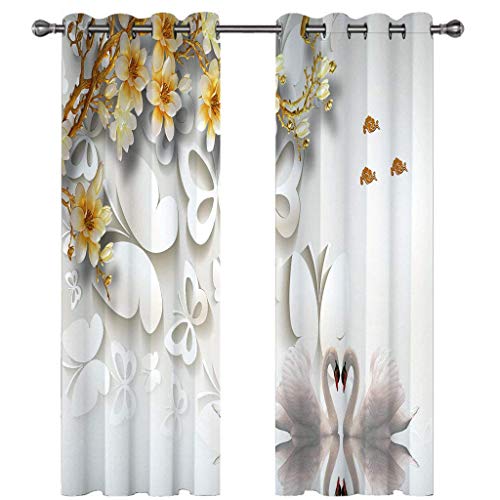 Vorhang Blickdicht 3D Blumen, Schmetterlinge, Weißer Schwan Muster Ösenschal 2Er Set 264X214Cm Fenster Gardinen Mit Ösen Verdunkelungsvorhang Wohnzimmer Kinderzimmer Thermovorhang Schallschutz Vorh Vorhang Blickdicht 3D Blumen, Schmetterlinge, Weißer Schwan Muster Ösenschal 2Er Set 264X214Cm Fenster Gardinen Mit Ösen Verdunkelungsvorhang Wohnzimmer Kinderzimmer Thermovorhang Schallschutz Vorh von SVTUSR