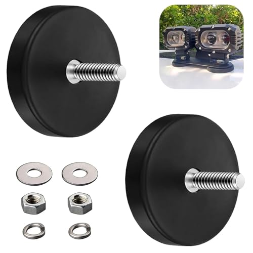 SVUPUE 2 Stück Neodym Magnete gummiert Ø 66 mm Gummi Rund Magnete Stark gummiert Magnete rutschfest mit M5 Innengewinde 55kg Tragkraft für Schraubösen oder Haken von SVUPUE