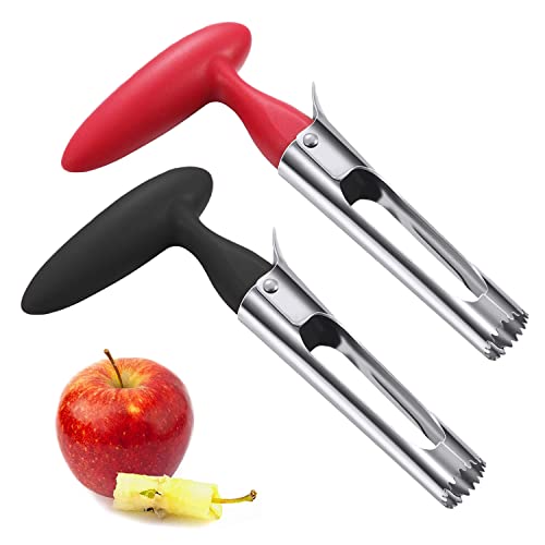 Apfelentkerner, 2 Stück 304 Edelstahl Apfelausstecher, mit Scharfer Gezackter Klinge und Ergonomischem Griff, Leicht zu Enukleieren, für Gemüse und Obst, Rot, Schwarz von SVUPUE