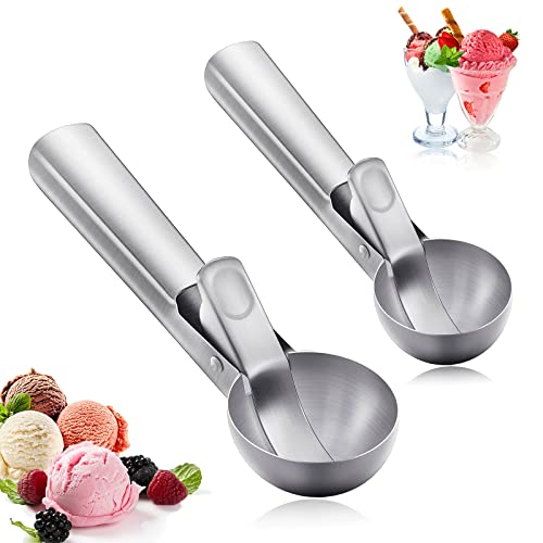 Edelstahl Eisportionierer, 2 Stück Dessert Eislöffel, Eislöffel Portionierer,19cm/18,5cm, Edelstahl Poliert mit Auslöser, für Eiscreme, Fleischklößchen, Melonenkugel oder Kartoffelkugel Schlamm von SVUPUE