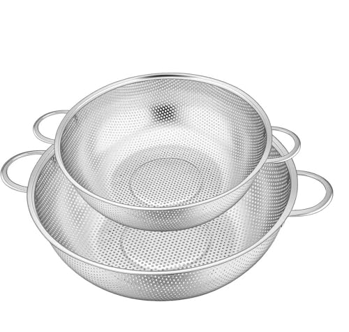 Küchensieb mit Griff, 22 cm Durchmesser, 19 cm Nudelsieb aus Edelstahl zum Abtropfen von Nudeln, Gemüse und Obst, Reis, spülmaschinenfest, 2er-Set Küchensieb mit Griff, 22 cm Durchmesser, 19 cm Nudelsieb aus Edelstahl zum Abtropfen von Nudeln, Gemüse und Obst, Reis, spülmaschinenfest, 2er-Set von SVUPUE
