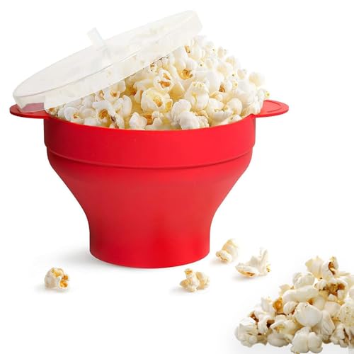 SVUPUE Popcorn Mikrowelle, Popcorn Maker Silikon für die Mikrowelle, Faltbar Silicone Popcorn Behälter, Bpa-Frei, Zusammenfaltbarer Popcorn Popper für Party, Haus, Küche, Rot von SVUPUE