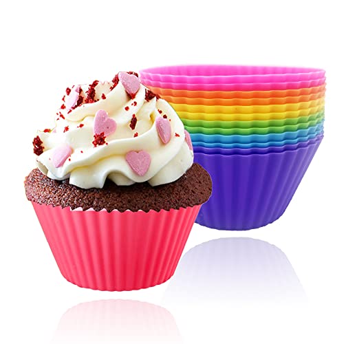 12 Stück Muffinform Silikon, 6 Farben Silikonformen, Silikon-Backförmchen, Backförmchen aus Silikon, Wiederverwendbare Muffinförmchen, für Kuchen, Desserts von SVUPUE