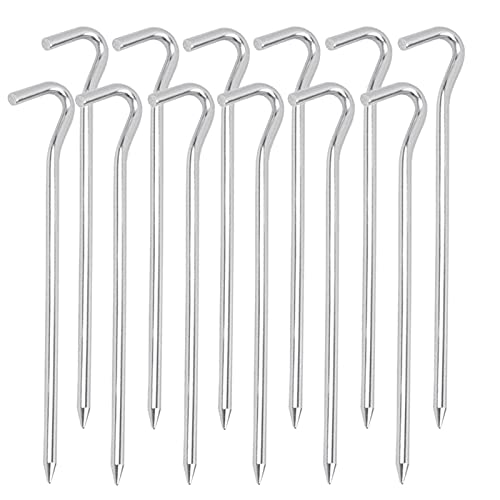 Zeltheringe, 12 Stück Metall Zelthaken Heringe, 18 cm Heringe Camping, J Typ Zeltnägel für Camping und Outdoor, Zeltzubehör Heringe, Silber von SVUPUE