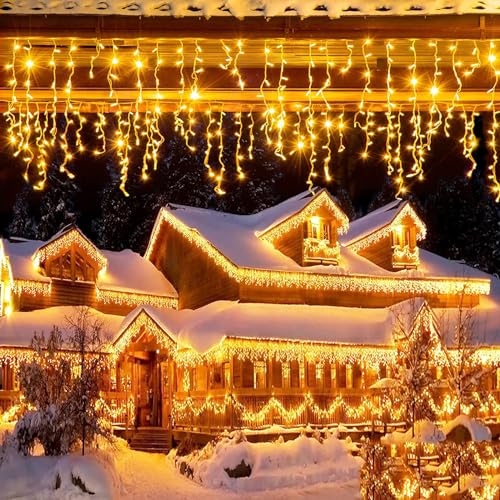 SVYHUOK Eisregen Lichterkette Außen, Lichterketten Vorhang 8 Modi, 5M 216 LED Weihnachten Lichtervorhang, Weihnachtsbeleuchtung Wasserdicht für Garten, Balkon, Fenster, Dachrinne, Haus, Geländer von SVYHUOK