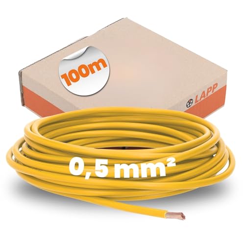 100 Meter Lapp 4510111 H05V-K 0,5 mm² gelb I Verdrahtungsleitung I Aderleitung flexibel I PVC-Einzelader I Litze 0,5mm2 I Verdrahtung von Lapp